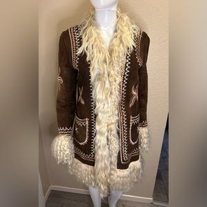 Vintage 70s Afghan Coat Jacket Sheepskin Embroidered Penny Lane Almost Famous SM